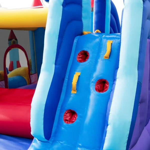 Château Gonflable à Toboggans Aquatiques Thème de La Fusée pour Enfants Piscine Zone de Saut Pistolet à Eau Escalade Souffleur de 850 W Multicolore