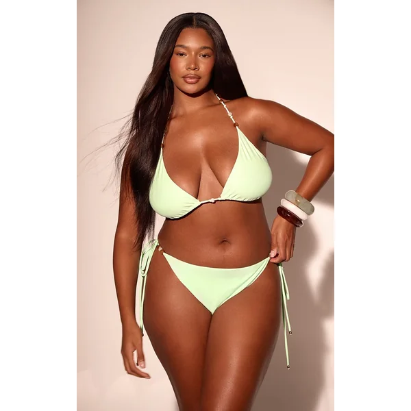 Citron Vert Bas De Bikini Tanga Grande Taille Avec Détails De Perles