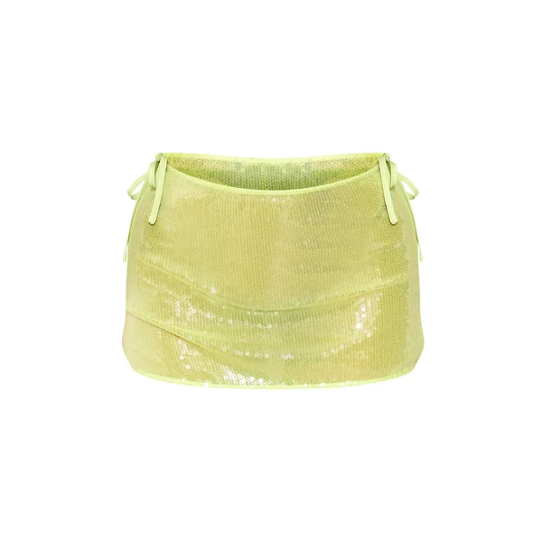Citron Vert Ensemble Coordonné Jupe Micro Mini Transparente À Sequins Avec Liens