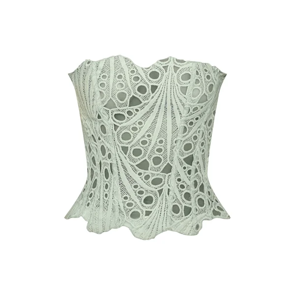 Citron Vert Pâle Corset En Dentelle Florale Transparente Texturée