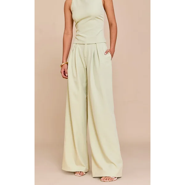 Citron Vert Pâle Pantalon Large Tailleur Tissé