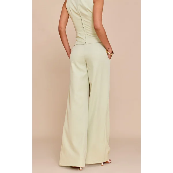 Citron Vert Pâle Pantalon Large Tailleur Tissé