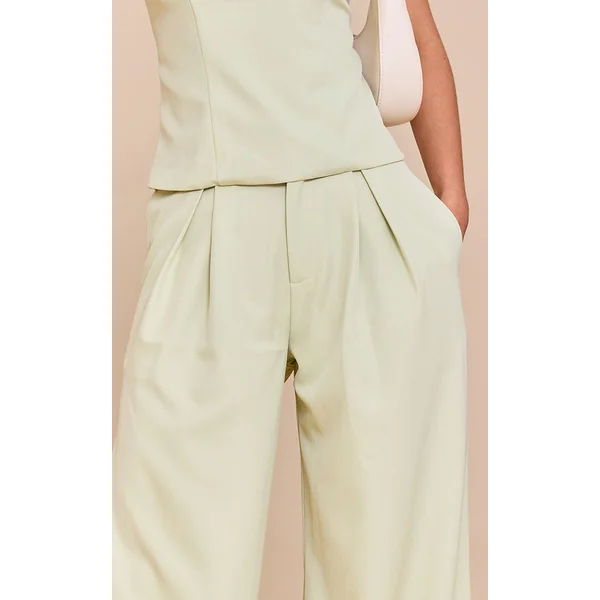 Citron Vert Pâle Pantalon Large Tailleur Tissé