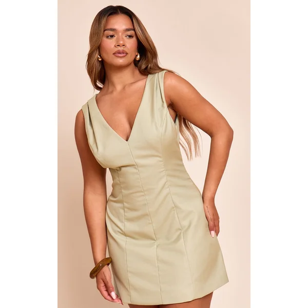 Citron Vert Pâle Robe Mini Ajustée Cintrée À Décolleté Plongeant Forme A