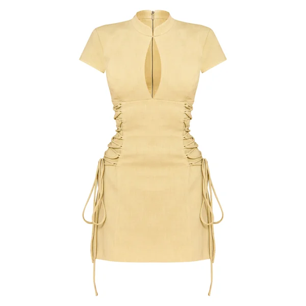 Citron Vert Pâle Robe Évasée PLT Label Avec Col Montant Ajusté Et Laçage