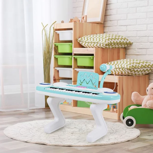 Clavier de Piano Electronique à 37 Touches pour Enfants Jouet Educatif Portable avec Lumière Rythmique Rose