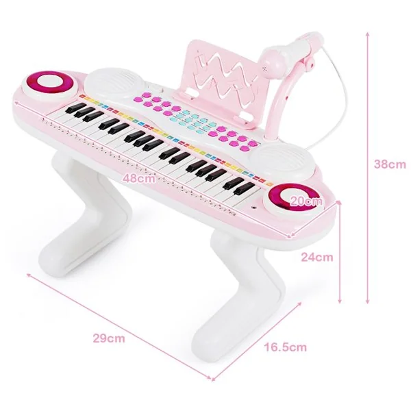 Clavier de Piano Electronique à 37 Touches pour Enfants Jouet Educatif Portable avec Lumière Rythmique Rose