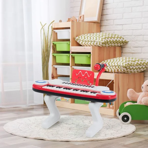 Clavier de Piano Electronique à 37 Touches pour Enfants Jouet Educatif Portable avec Lumière Rythmique Rose
