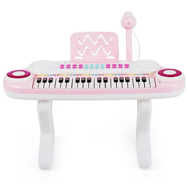 Clavier de Piano Electronique à 37 Touches pour Enfants Jouet Educatif Portable avec Lumière Rythmique Rose