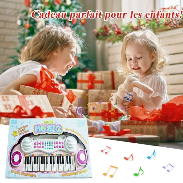 Clavier de Piano Electronique à 37 Touches pour Enfants Jouet Educatif Portable avec Lumière Rythmique Rose