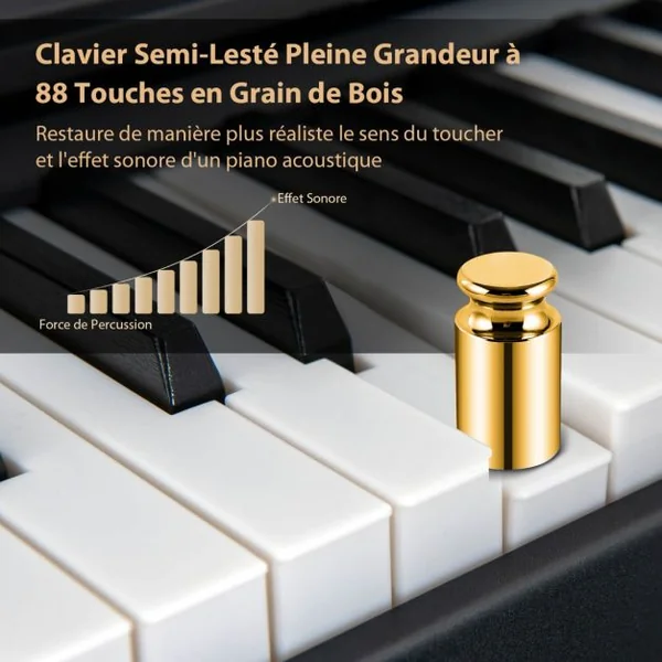 Clavier Numérique Piano 88 Touches Portable Fonction Bluetooth Réglable 128 Rythmes 2 Haut-Parleurs pour Enfants&Adultes