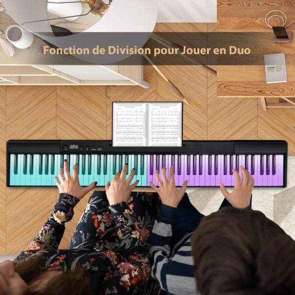 Clavier Numérique Piano 88 Touches Portable Fonction Bluetooth Réglable 128 Rythmes 2 Haut-Parleurs pour Enfants&Adultes