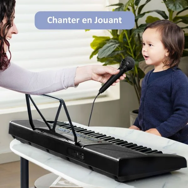 Clavier Électronique à 61 Touches Portable avec Microphone Pupitre 255 Sons 255 Rythmes 24Démo 3 Modes
