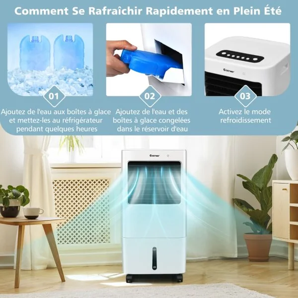 Climatiseur d'Air Mobile 4 en 1 Réservoir 20L Ventilateur Humidificateur Oscillation 40° 3 Modes 4 Vitesses Minuterie 7,5H