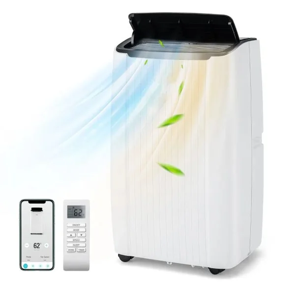Climatiseur Mobile 14000 BTU 4 en 1 Refroidissement Chauffage Ventilateur Déshumidificateur Minuterie 24H pour jusqu'à 65m²