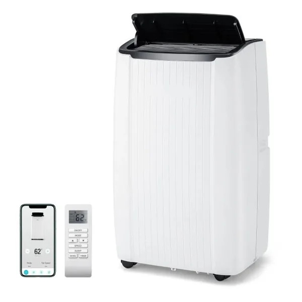 Climatiseur Mobile 14000 BTU 4 en 1 Refroidissement Chauffage Ventilateur Déshumidificateur Minuterie 24H pour jusqu'à 65m²