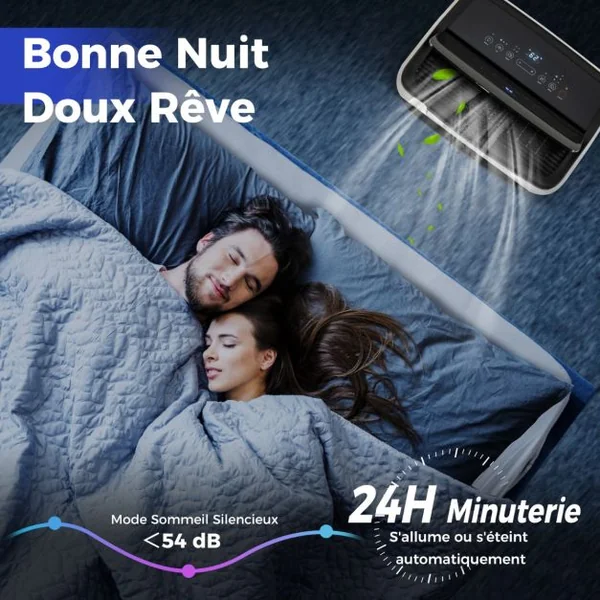 Climatiseur Mobile 14000 BTU 4 en 1 Refroidissement Chauffage Ventilateur Déshumidificateur Minuterie 24H pour jusqu'à 65m²