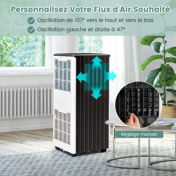 Climatiseur Mobile 4 en 1 avec Refroidissement Ventilateur Déshumidificateur et Mode Veille Télécommande Application Intelligente Minuterie 24h
