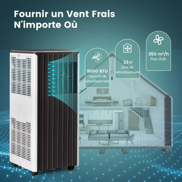 Climatiseur Mobile 4 en 1 avec Refroidissement Ventilateur Déshumidificateur et Mode Veille Télécommande Application Intelligente Minuterie 24h