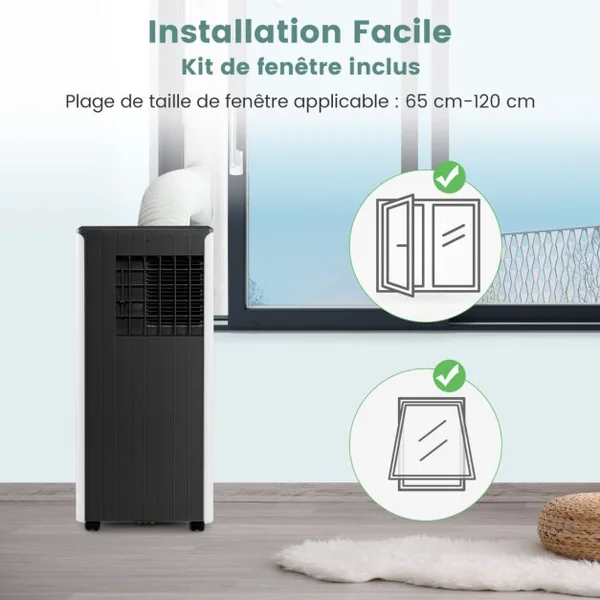 Climatiseur Mobile 4 en 1 avec Refroidissement Ventilateur Déshumidificateur et Mode Veille Télécommande Application Intelligente Minuterie 24h