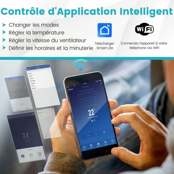 Climatiseur Mobile 4 en 1 Silencieux 12000 BTU avec Ventilateur Déshumidificateur Rafraîchisseur Chauffage Mode Veille Classe A
