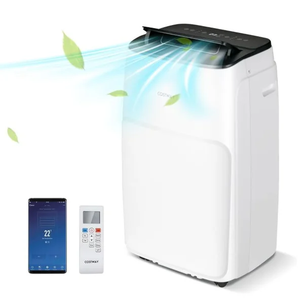 Climatiseur Mobile 4 en 1 Silencieux 14000 BTU avec Ventilateur Déshumidificateur Rafraîchisseur Chauffage Mode veille Classe A