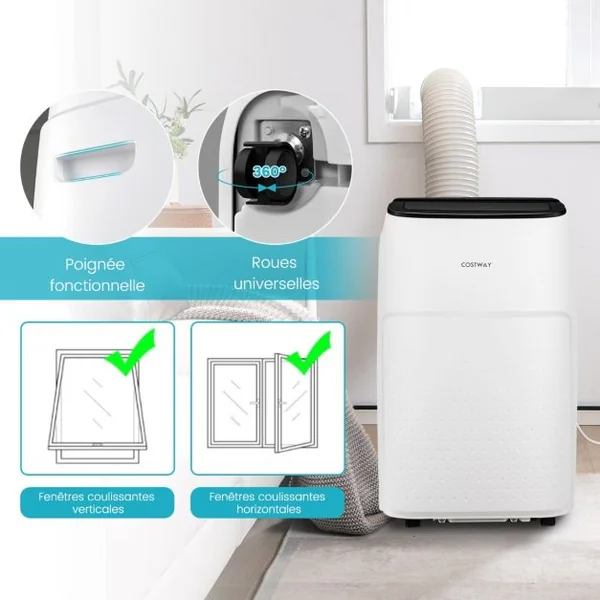 Climatiseur Mobile 4 en 1 Silencieux 14000 BTU avec Ventilateur Déshumidificateur Rafraîchisseur Chauffage Mode veille Classe A