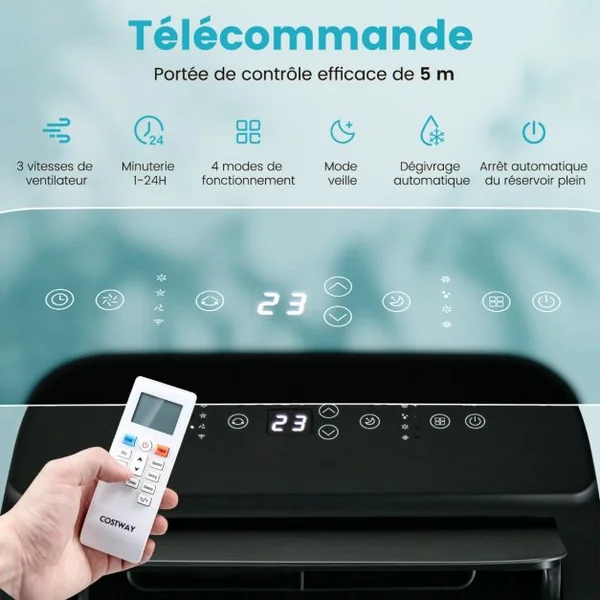 Climatiseur Mobile 4 en 1 Silencieux 14000 BTU avec Ventilateur Déshumidificateur Rafraîchisseur Chauffage Mode veille Classe A