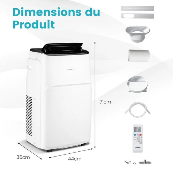 Climatiseur Mobile 4 en 1 Silencieux 14000 BTU avec Ventilateur Déshumidificateur Rafraîchisseur Chauffage Mode veille Classe A
