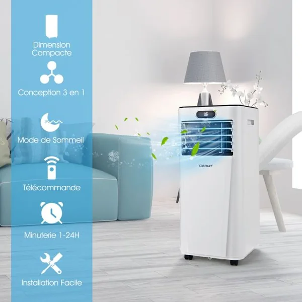 Climatiseur Portable avec Télécommande Climatisation 4 en 1 avec Rafraîchissement Déshumidification Ventilateur et Mode Veille 2,6 kW rafraîchit jusqu'à 30㎡