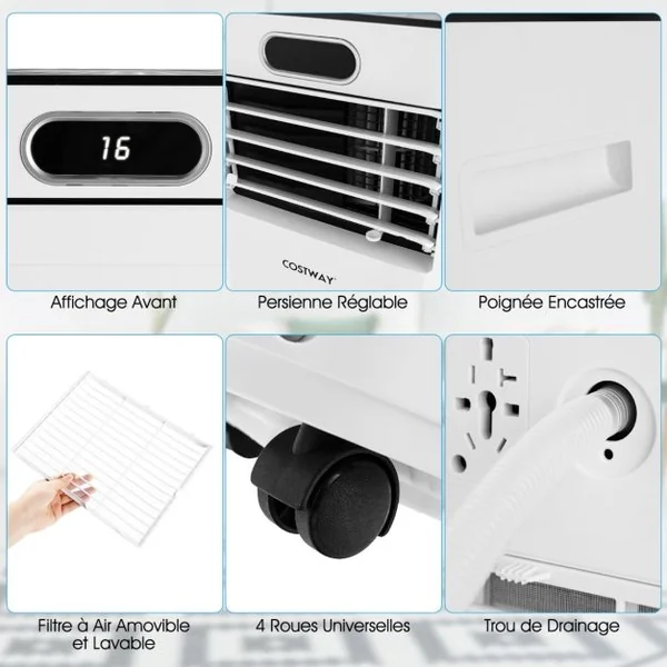 Climatiseur Portable avec Télécommande Climatisation 4 en 1 avec Rafraîchissement Déshumidification Ventilateur et Mode Veille 2,6 kW rafraîchit jusqu'à 30㎡