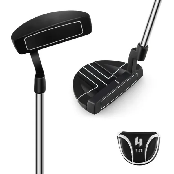 Club de Golf Putter de 89 Cm Droitier Putter avec Lignes D'alignement avec Couvre-Golf Coin de Pincement (Loft) à 3° Inclinaison (Lie) 72° Noir