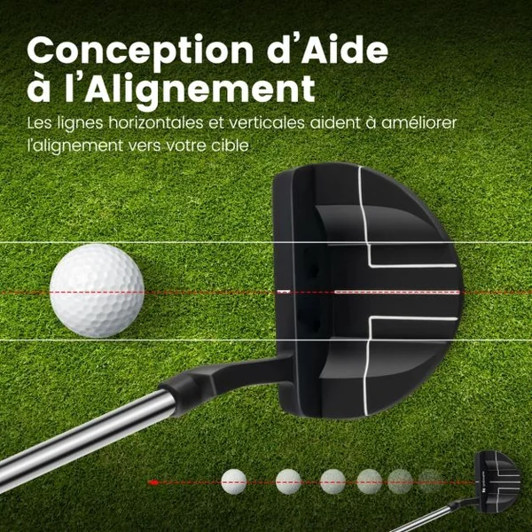 Club de Golf Putter de 89 Cm Droitier Putter avec Lignes D'alignement avec Couvre-Golf Coin de Pincement (Loft) à 3° Inclinaison (Lie) 72° Noir
