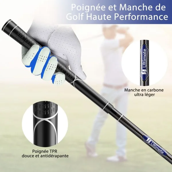 Clubs de Golf de 9 Pièces pour Homme Droitier Driver en Alliage D'aluminium Fairway 3# Hybride 4# Des Fers 6# 7# 8# 9# et P# Putter et 3 Couvre-golfs Bleu