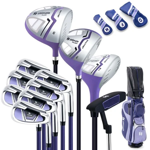 Clubs de Golf pour Femmes Incluant Driver 460CC #1 Bois de Parcours #3 Hybride #5 Fers #5 #6 #7 #8 #9 #P #S Putter & Sac Chariot Violet