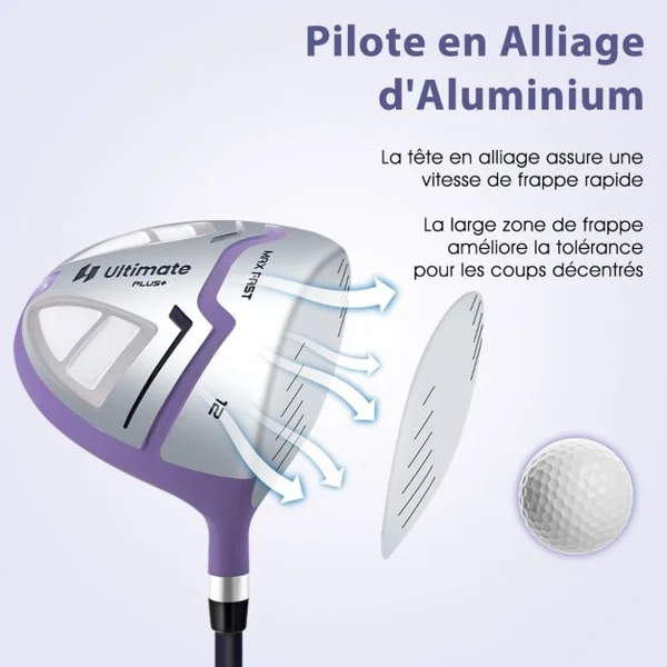 Clubs de Golf pour Femmes Incluant Driver 460CC #1 Bois de Parcours #3 Hybride #5 Fers #5 #6 #7 #8 #9 #P #S Putter & Sac Chariot Violet