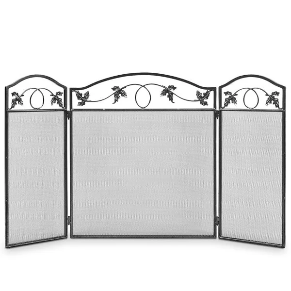 Clôture de Cheminée Cadre en Métal Robuste Écran de Cheminée Pliable à 3 Panneaux Clôture en Maille Décorative Sûre pour lntérieur et Extérieur