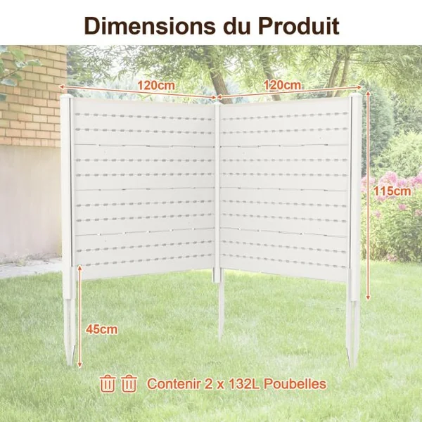 Clôtures de Jardin 120x115CM avec 5 Piquets de Sol Clôture de Confidentialité Extérieur pour Poubelle ou Équipement de Piscine Marron