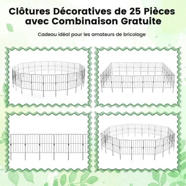 Clôtures de Jardin 25 Pièces Pliable en Métal Barrière Jardin Exterieur pour Animaux Résistant à la Rouille Décoratives pour Terrasse Paysager