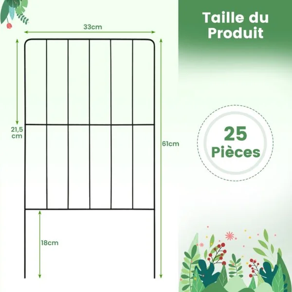 Clôtures de Jardin 25 Pièces Pliable en Métal Barrière Jardin Exterieur pour Animaux Résistant à la Rouille Décoratives pour Terrasse Paysager