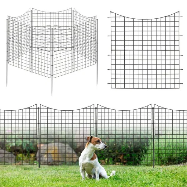 Clôtures de Jardin en Métal avec 5 panneaux et 5 piquets Barrière Jardin Exterieur pour Animaux Résistant à Rouille Décoratives 87 x 98CM noir