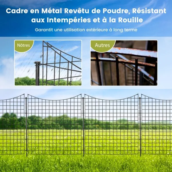 Clôtures de Jardin en Métal avec 5 panneaux et 5 piquets Barrière Jardin Exterieur pour Animaux Résistant à Rouille Décoratives 87 x 98CM noir