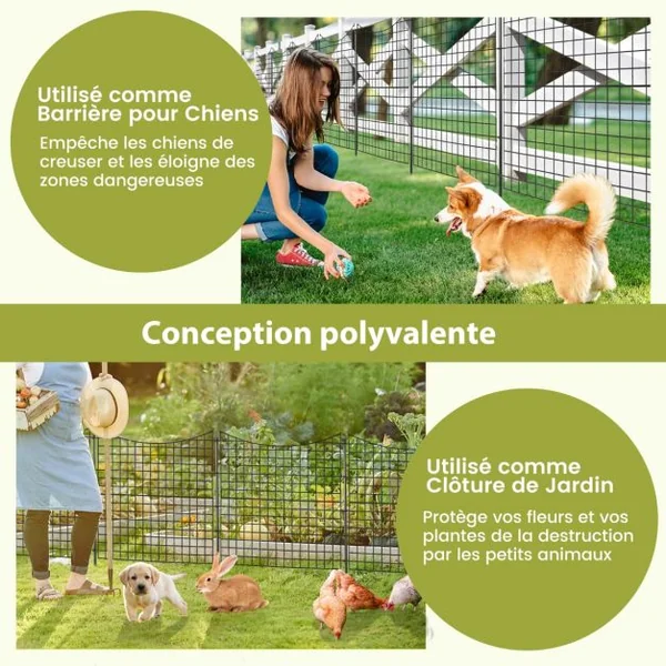 Clôtures de Jardin en Métal avec 5 panneaux et 5 piquets Barrière Jardin Exterieur pour Animaux Résistant à Rouille Décoratives 87 x 98CM noir