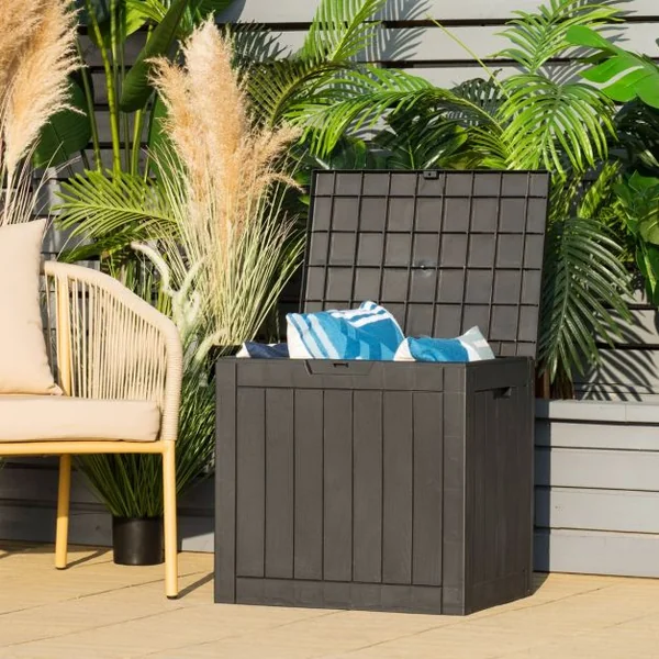 Coffre de Rangement 114L avec Couvercle Verrouillable Résistant aux Intempéries 56 x 43 x 53 CM Noir