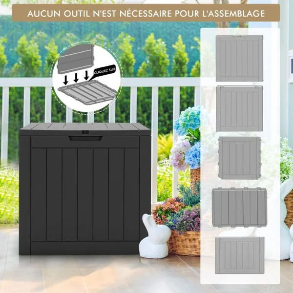 Coffre de Rangement 114L avec Couvercle Verrouillable Résistant aux Intempéries 56 x 43 x 53 CM Noir