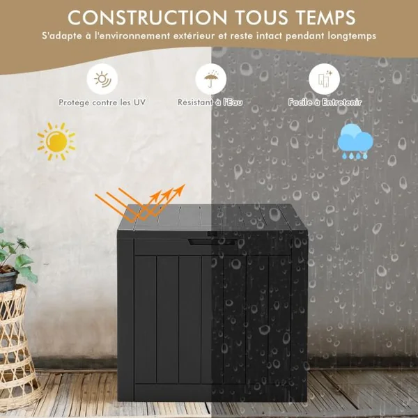 Coffre de Rangement 114L avec Couvercle Verrouillable Résistant aux Intempéries 56 x 43 x 53 CM Noir
