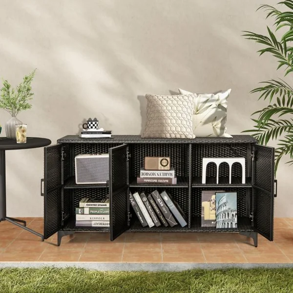 Coffre de Rangement en Résine Tressée pour Patio 318 L Boîte de Rangement avec 3 Portes Étagères Amovibles Grand Bac Étanche Marron