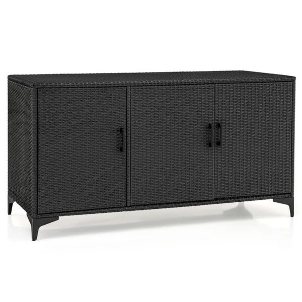 Coffre de Rangement en Résine Tressée pour Patio 318 L Boîte de Rangement avec 3 Portes Étagères Amovibles Grand Bac Étanche Marron