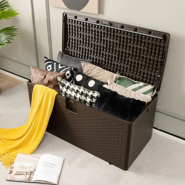 Coffre de Rangement Extérieure en HDPE 276 Boîte de Rangement avec Couvercle Verrouillable pour Ranger des Oreillers Outils Jouet Accessoires 114 x 54 x 56 cm