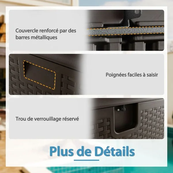 Coffre de Rangement Extérieure en HDPE 276 Boîte de Rangement avec Couvercle Verrouillable pour Ranger des Oreillers Outils Jouet Accessoires 114 x 54 x 56 cm